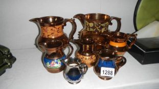 7 Victorian Sunderland lustreware jugs
