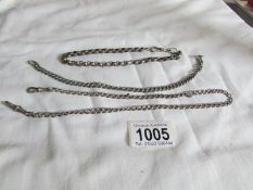 3 white metal watch chains (possibly silver)