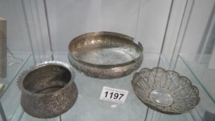 3 Indian white metal dishes