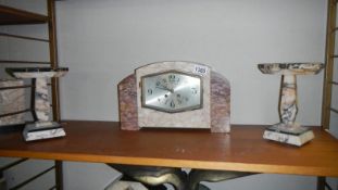 A 3 piece Art Deco style clock garniture set (needs attention,