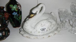 A Victorian Staffordshire swan cheese dish