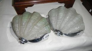 2 Art Deco chrome scallop shell wall lights