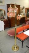 A brass 5 branch standard lamp