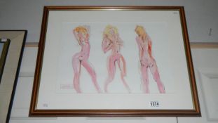 A studio stamped watercolour of Three Nudes by Peter Collins A R C A (1923-2001) Stanley Studios