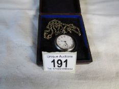 A ladies fob watch on chain and in box