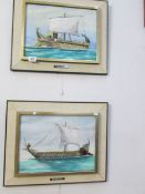 A pair of oils on canvas entitled 'Roman War Galley 150BC' and 'Green Trireme 400BC' both signed R