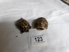 An old terrapin shell and a nodding head pottery turtle a/f