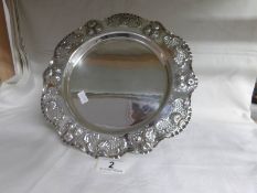 A silver plated tray with rose and fretwork decoration