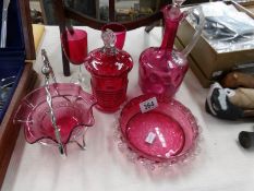 6 pieces of Cranberry glass,