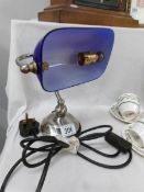 A Banker's desk lamp with rare blue shade