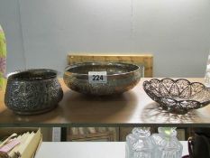 3 Indian white metal dishes
