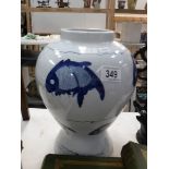 A rare oriental blue and white 'carp' vase