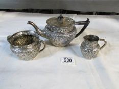A silver 3 piece tea set with Birmingham hall mark