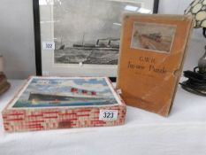 A GWr wooden locomotive jigsaw and a Queen Mary plywood jigsaw