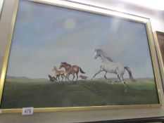 An oil on canvas depicting horses