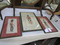 A watercolour of an officer 92nd Highlanders 1831 signed P Sumner 1898 and 2 coloured engravings of