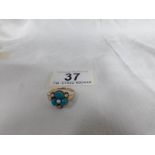 A 9ct yellow gold turquoise and pearl ring