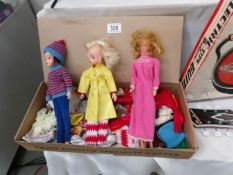 3 vintage dolls and clothing