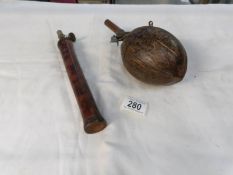 2 unusual shot/powder flasks made form a coconut and bamboo