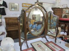 An Edwardian inlaid triple dressing table mirror