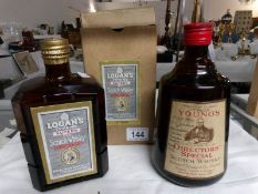 A bottle of Logan's King's special scotch whisky with box and Young's Director's scotch whisky with