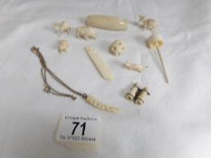 A quantity of 19th century ivory/bone animals etc