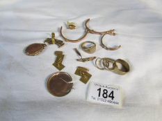 A quantity of 9ct gold cuff links, rings, gold tooth, scrap gold etc,