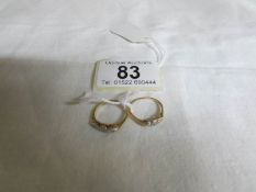 2 circa 1930's diamond 3 stone rings set in 18ct gold and platinum