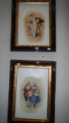 A pair of hand painted framed porcelain plaques, one a/f