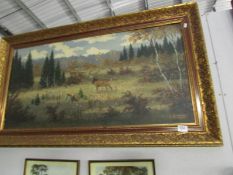 A large oil on canvas deer scene signed P Hirschel