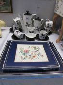A set of Aynsley table mats and place mats together with a 16 piece coffee set