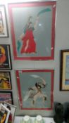 A pair of framed and glazed erotic dancer prints