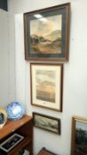 3 original framed and glazed watercolours, Yorkshire locations, 2 signed Richardson, 1 signed Perry