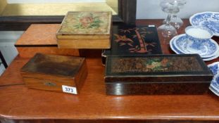 A quantity of old boxes including lacquered