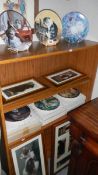 4 framed and glazed cat prints and 6 boxed cat related collector's plates