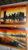2 1970's oils of New York by L Porter