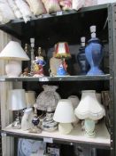 2 shelves of assorted table lamps