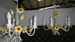 2 painted metal floral chandeliers
