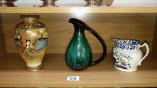 A Japanese vase and 2 pottery jugs