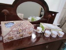 A boxed blue and white tea set and a pyrex tea set