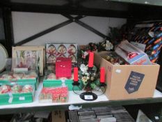 A shelf of Christmas decorations