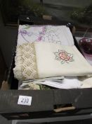 A box of assorted linen etc