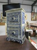A blue and white 2 drawer ceramic spice chest