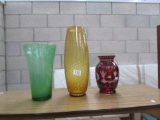 3 assorted glass vases