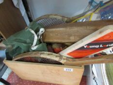 A box of sports equipment