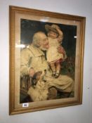 A framed and glazed study of an old man with child,