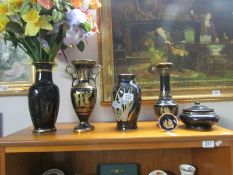 4 vases and a lidded pot etc