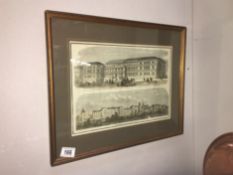 A framed and glazed architectural print