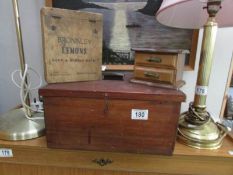 A mahogany box and 2 other items