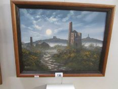 An oil on canvas Cornish tin mine scene signed Owen